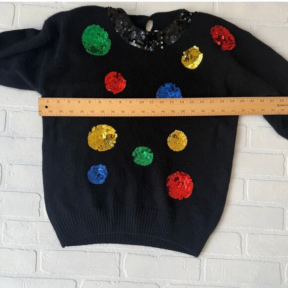 Karen Scott Vintage Christmas Sequin Black Sweater Silk Rabbit Hair sz M - Picture 3 of 6